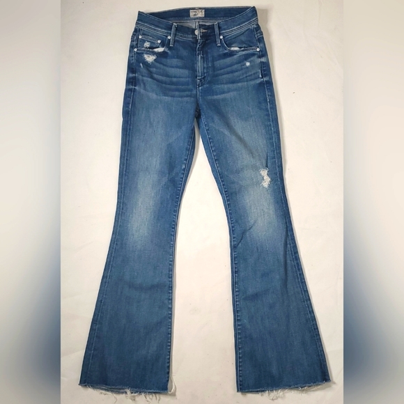 Mother The Weekender Fray Mid-Rise Flared Jeans Sz 25 US Original Blue Denim - Picture 1 of 16